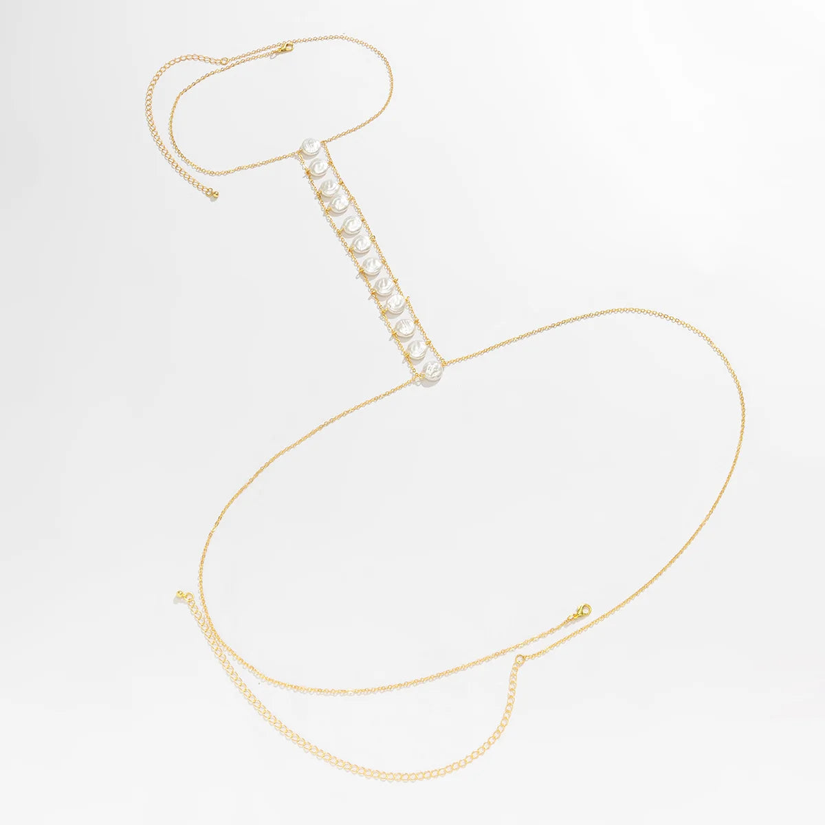 IngeSight.Z Sexy Single Row Round Imitation Pearls Bra Chest Chain Necklace Women Simple Copper Link Chain Bikini Body Jewelry