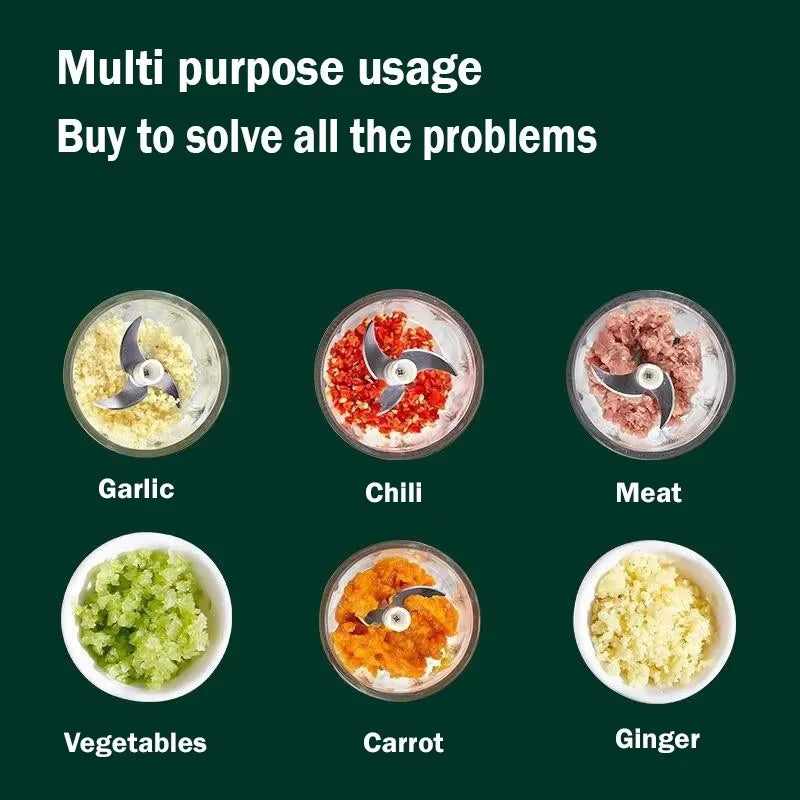 260ml Electric Garlic Grinder Onion Chopper with 1 Button Start Meat Grinder Kitchen Food Vegetable Mixer