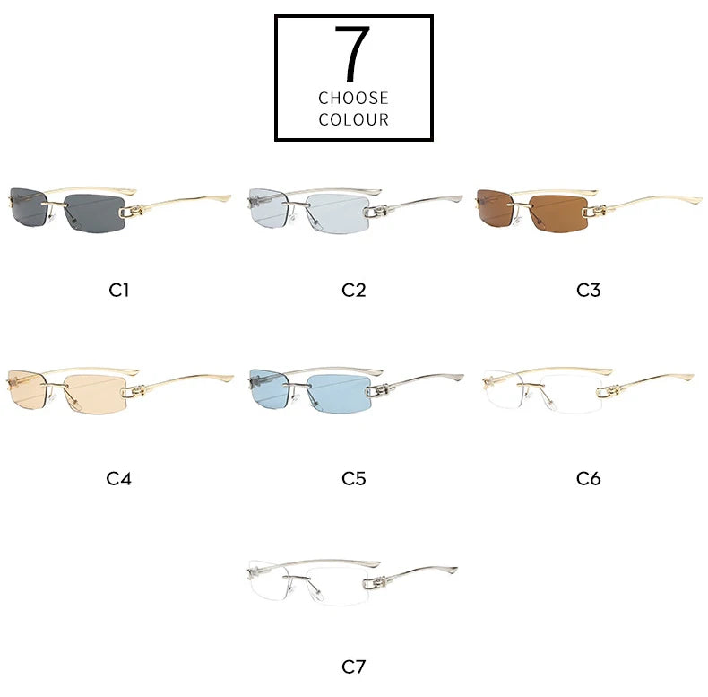 SO&EI Ins Popular Fashion Rectangle Rimless Sunglasses Women Retro Clear Ocean Lens Shades UV400 Men Trending Sun Glasses