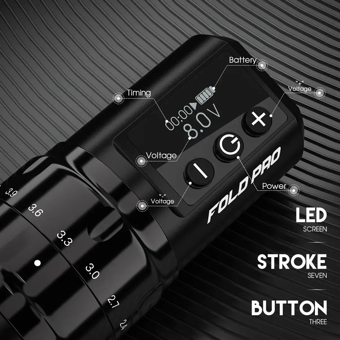 Dragonhawk Fold Pro Wireless Tattoo Machine Adjustable 7 Strokes Power By Mcore-c2 Low Vibration Silent Stable for Beginners