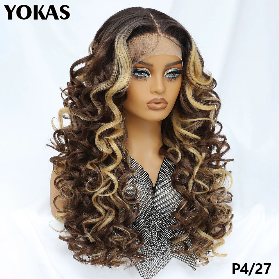 Lace Frontal Wigs 13X6 Synthetic Curly Lace Frontal Wigs With Bangs For Afro Women Pink Blonde Women Wigs With Baby Hair Latisha