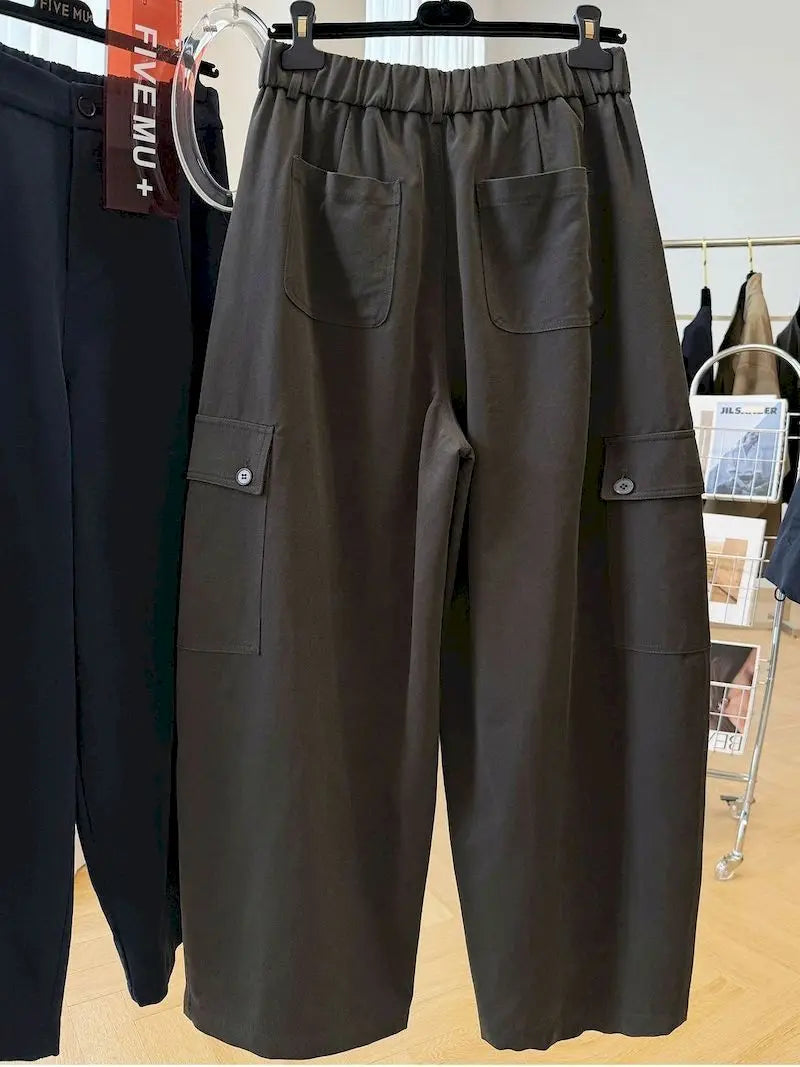 Cargo Pants Women Large Size Sporty Workwear Korean Style Casual Elastic Waisted Trousers Streetwear Clothing Wide Leg Pants