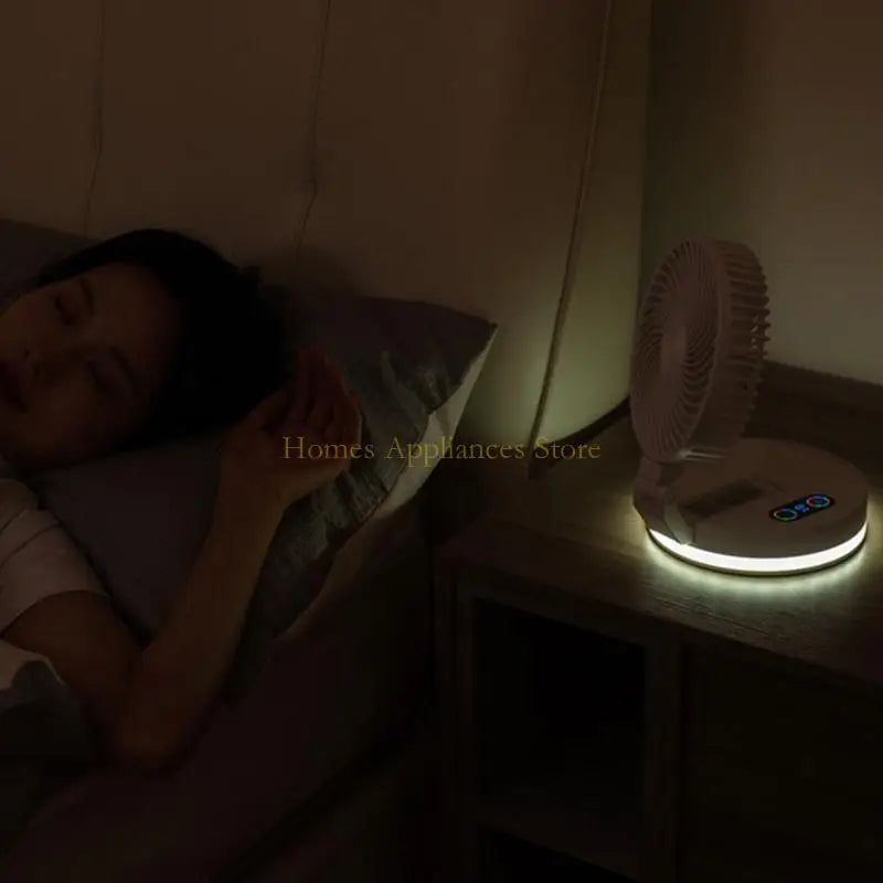 D0AB Multifunctional Folding Fan with Soft Light Portable Air Circulation Fan Remote Control Quiet Office Fan Easy to Use
