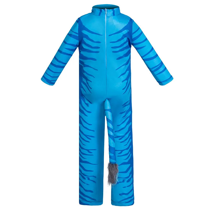 Halloween Avatar Costume Boy Girl Carnival Purim Party Stage Performance Clothes Set Movie Avatar with Tail Jumpsuits