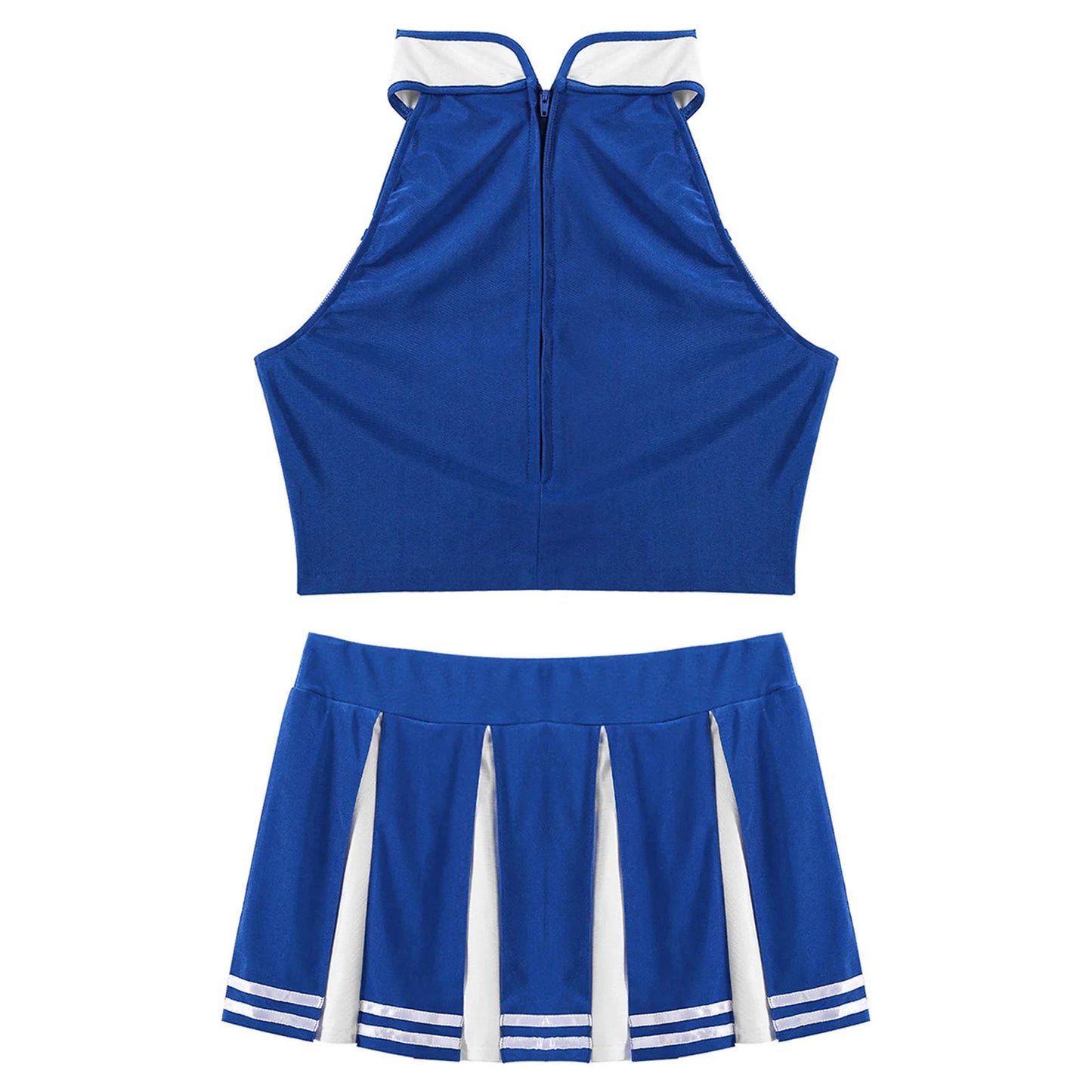 Women's Cheerleader Cosplay Costume Uniform Outfit Stand Collar Crop Top with Mini Pleated Skirts Carnival Cheerleading Suit