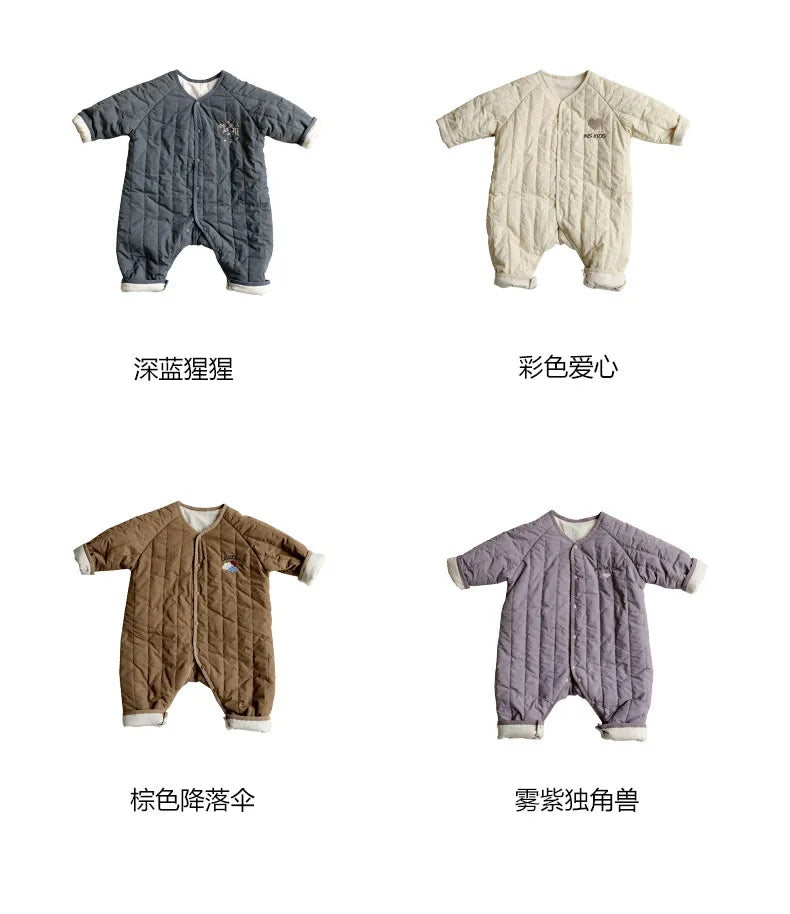 New Embroidered Baby Romper Autumn Winter Thicken Cotton One-piece Bodysuits for Boys Girls Outdoor Cotton Jacket Jumpsuit