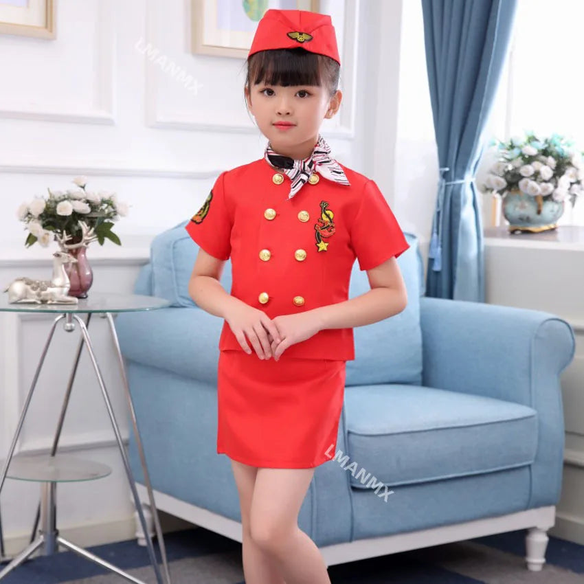 Halloween Pilot Cosplay Costumes For Kids Boys Birthday Gift Girls Flight Attendant Fancy Dress Military Performance Uniform