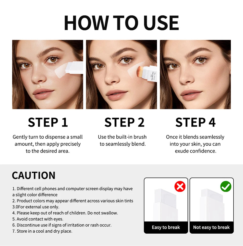 Lakerain Blanc Cover Cream Stick Dual-ended Design Waterproof Foundation Coverage Travel Bronze Creamy Foundation Natural Makeup