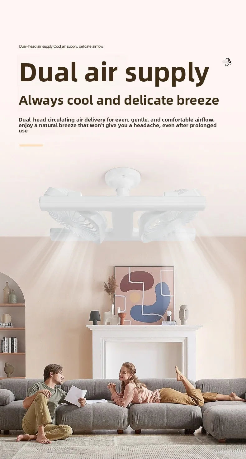 E27 LED Fan Light with Remote Dimming Speed Control Dual Head Silent Fan for Kitchen Bathroom Air Circulation Ceiling Lamp Bulb