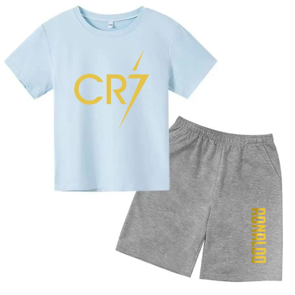 Summer CR7 Printed Short Sleeve Children Set Casual Fashion Tops and Shorts 2pcs Set Kid Boys Girls Sports Tshirts Set Outfits