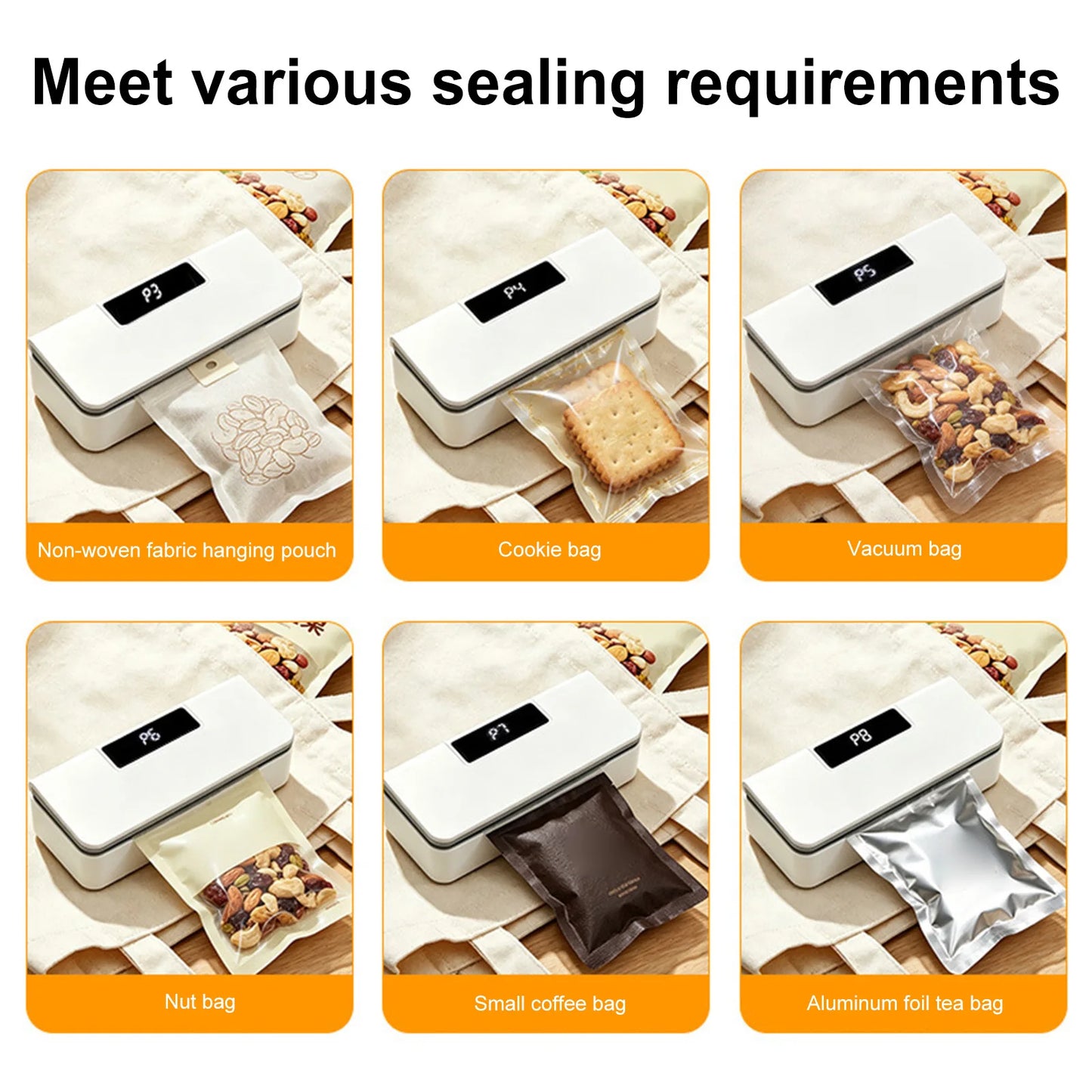 Fridge Magnet Sealer 8-Level Adjustable Mini Bags Sealer and Cutter 1800mAh Handheld Bags Resealer Machine for Fridge & Kitchen