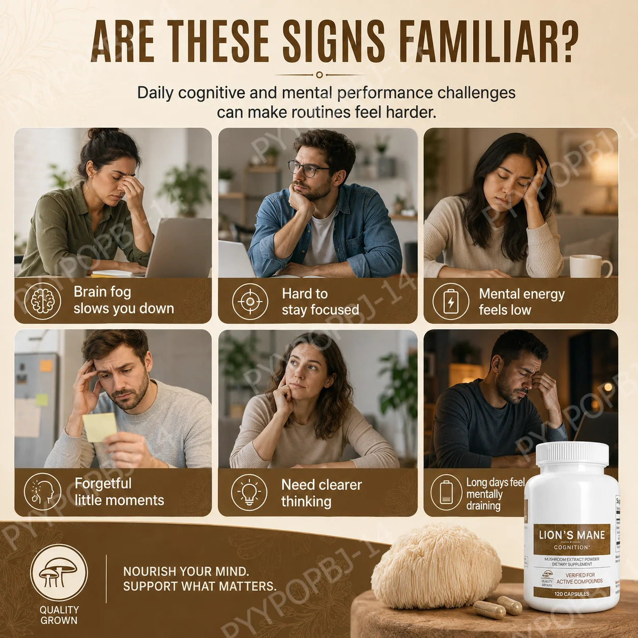 Lion’s Mane Mushroom Extract Capsules 1000mg, 300mg Beta Glucans, 120 Count, Vegan Non-GMO Gluten Free Daily Blend