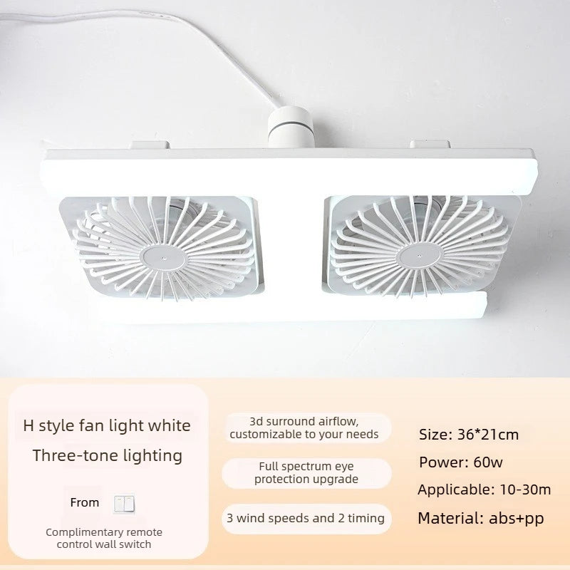 E27 LED Fan Light with Remote Dimming Speed Control Dual Head Silent Fan for Kitchen Bathroom Air Circulation Ceiling Lamp Bulb