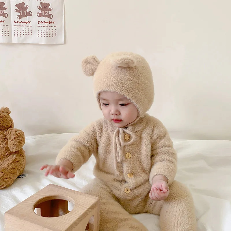0-3T Newborn Kid Baby Boys Girls Winter Clothes Warm Baby Romper with Hat Cute Sweet Jumpsuit Cute Sweet Lovely Baby Outfit