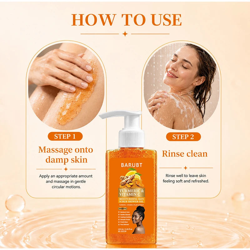 Turmeric&Vitamin C Moisturizing Body Wash, Exfoliating Cleansing Smoothing Body Wash, Gentle Scrub Finish Refreshing Natural Sce