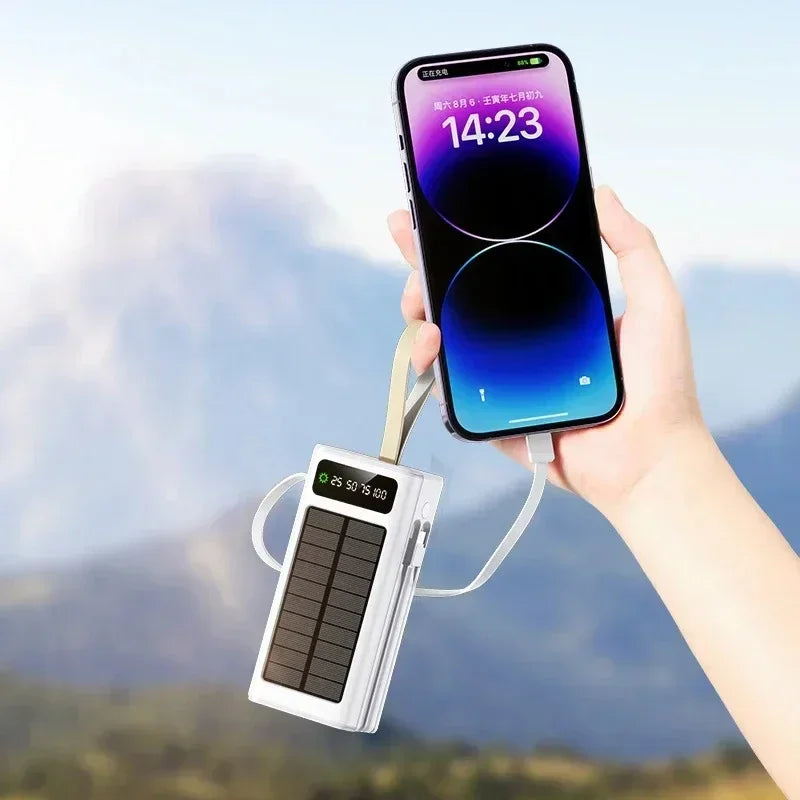 Lenovo 500000mAh Power Bank Large Capacity Portable LED Light Solar External Battery Four Interface Charger Powerbank 2026