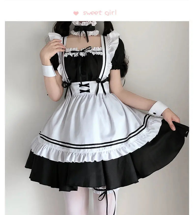 Halloween Maid Set Waiter's Cute Dress Men's Women's Costume Big Character Black and White Style Plus Size Short Sleeved Dress