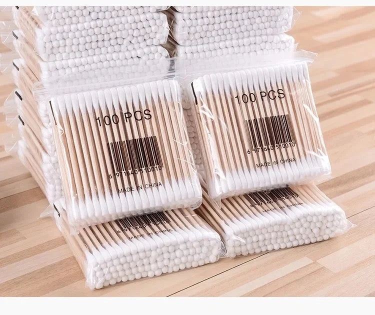 100pcs Colorful Safe Pure Cotton Swabs Baby Infant Dual Head Use Cleaning Makeup  Swabs for Ear Nostril Cleaning