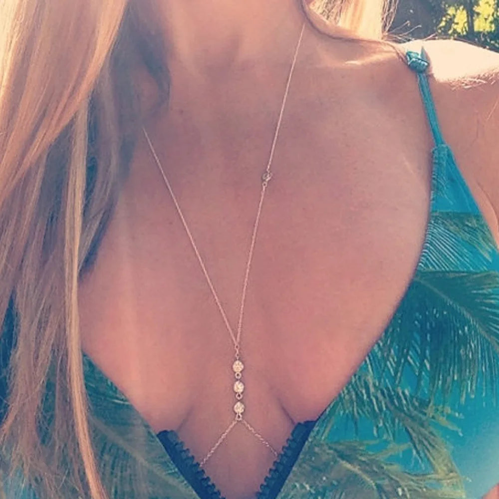 Simple Cross Chest Bra Belly Body Chain Pearl Pendant For Women Sexy Bikini Beach Vacation Waist Chain Body Wedding  Jewelry Y02