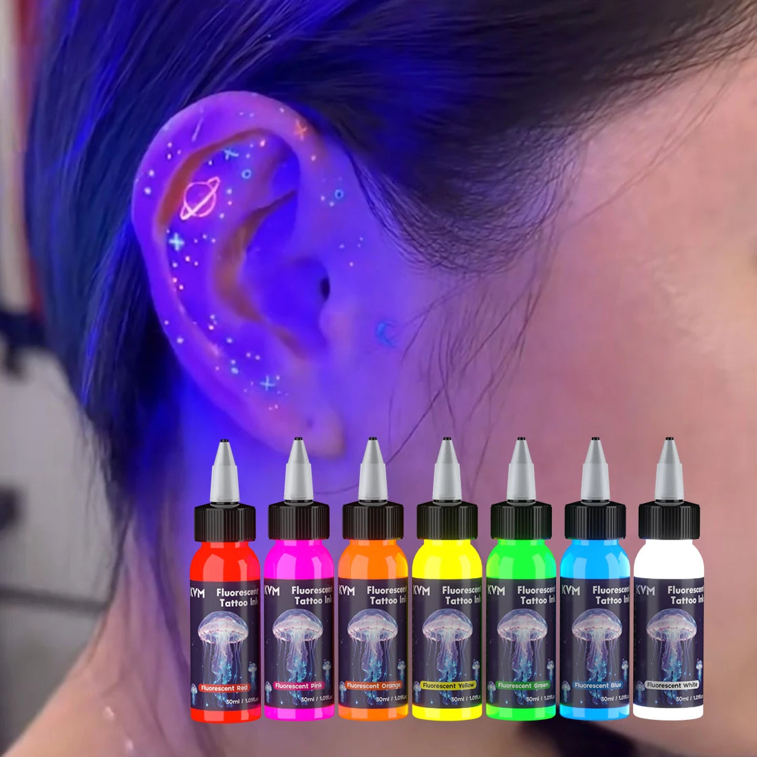 Fluorescent Tattoo Ink 30ml 7 Color Pigment Equipped with Ultraviolet Light Illumination Suitable for Body Art Tattoo Supplies