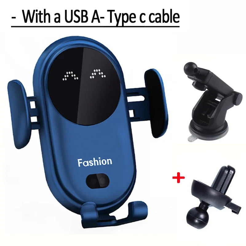 S11 Fashion Qi Fast Wireless Charger Car Phone Holder Smart Infrared Sensor Air Vent Mount Automatic Clamping Mobile Phone Stand