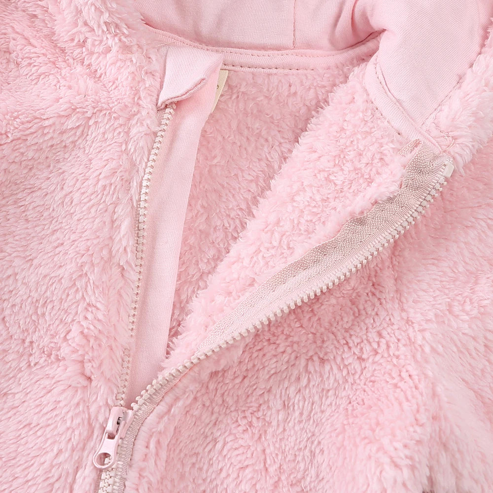 0-12months Baby Winter Clothes Newborn Rompers Infant Polar Fleece Jumpsuit Baby Boys Girl Zipper Cute Bear Romper