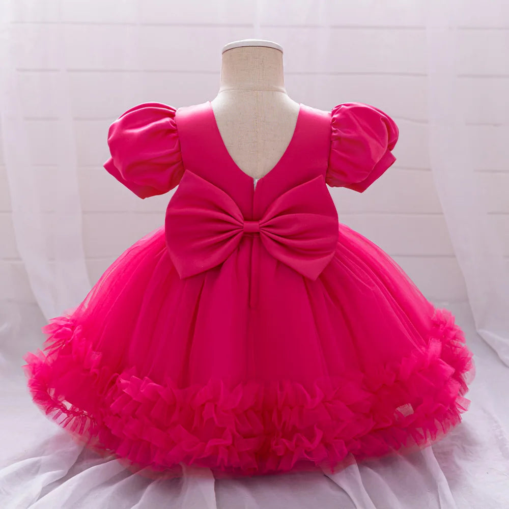 Toddler Sequin Baby Girl Party Dresses Bow Princess Dresses for Girl 1st Birthday Baptism Baby Dress Tutu Lace Wedding Prom Gown