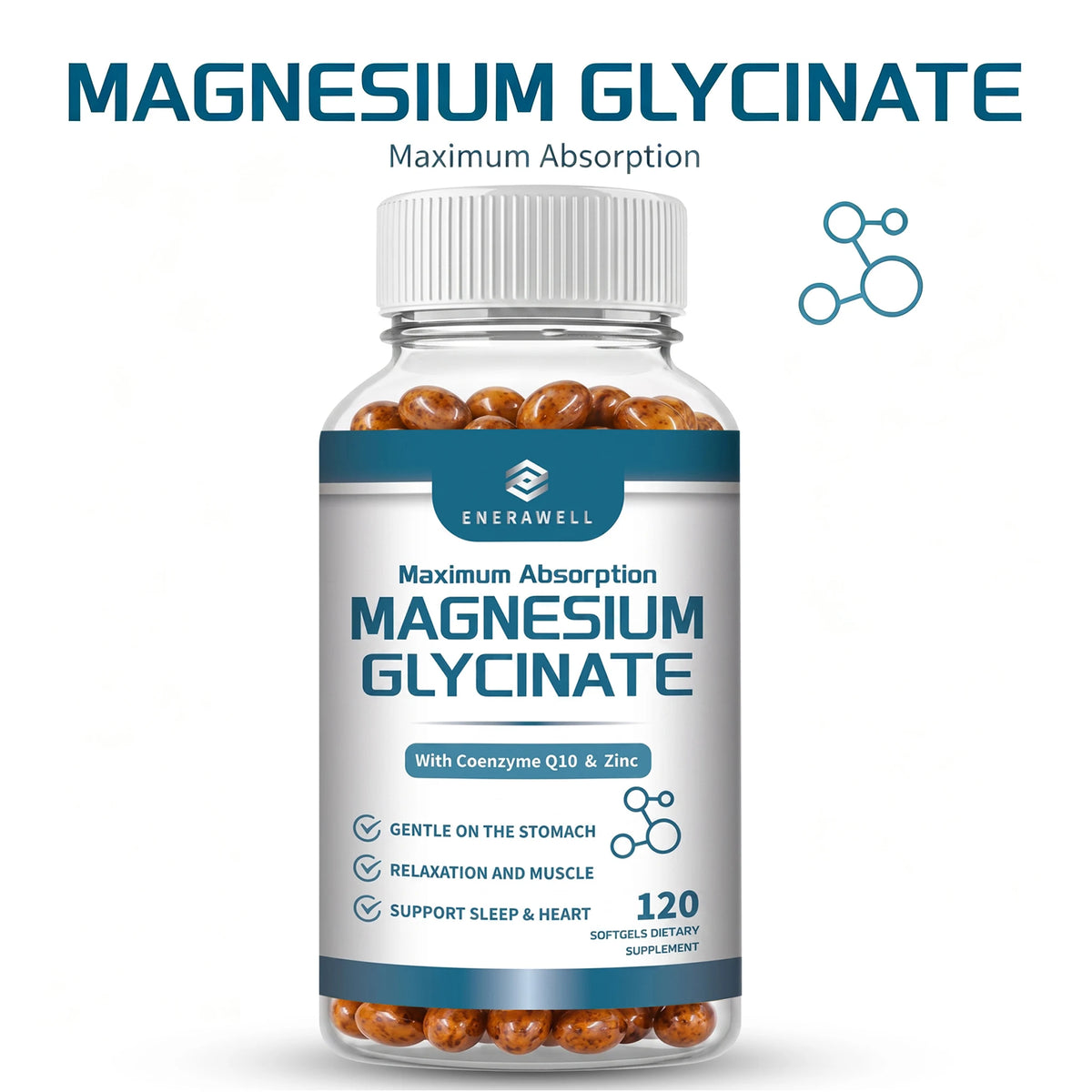 Magnesium Glycinate 500mg Nutritional Supplement Supports Nervous System Bone & Muscle Health Supports Calm Mood & Body Relaxation for Daily Wellness