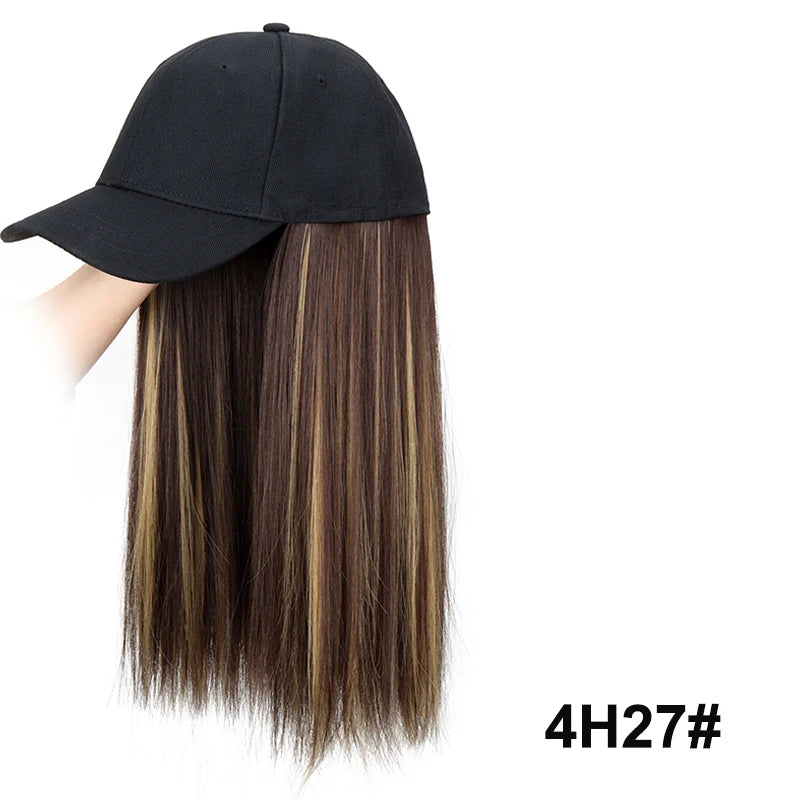 18Inch Synthetic Hat Wig Long Straight Hair Baseball Cap Hair Extension Adjustable for Women Daily Use