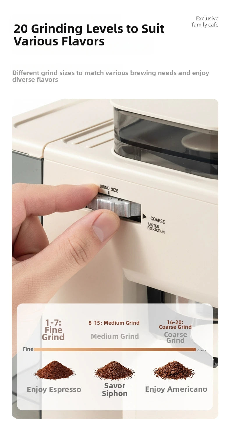 20Bar Semi-Auto Espresso Machine Smart Touch Control with Built-in Grinder, Cold/Hot Brew, Milk Frother for Home/Office