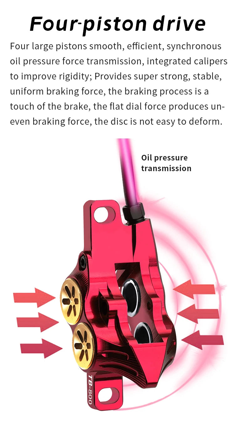 TANKE MTB 4-piston hydraulic disc brake 900/1700mm, 4-piston brake pad in resin, oil pressure AM DH road MTB ultra-light disc br