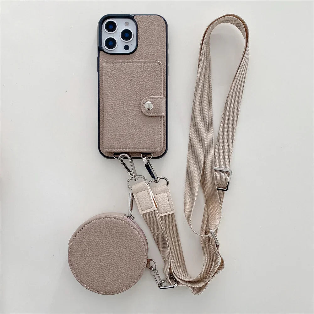 Crossbody Wallet Card Slot Coin Purse for IPhone 17 Air 16 15 Plus 14 13 12 11 Pro Max Leather Protective Phone Case Cover