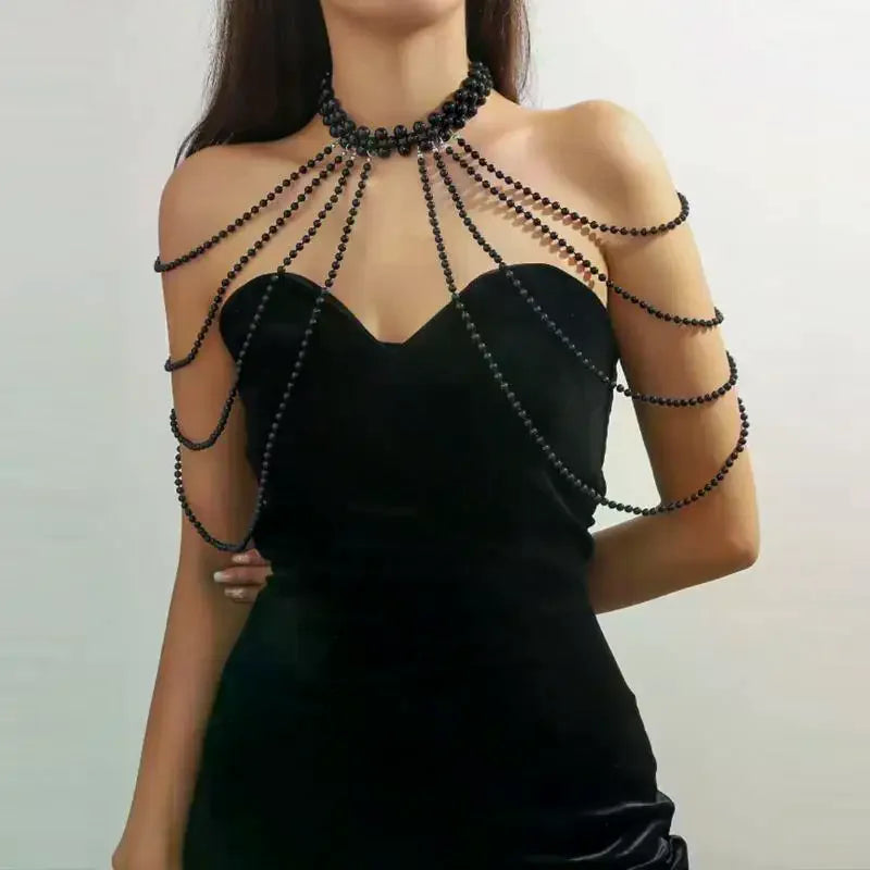 Bridal Tassel Imitation Pearl Shoulder Chain Necklace Elegant Cheongsam Dress Shawl Wedding Jewelry Accessories Gift For Women