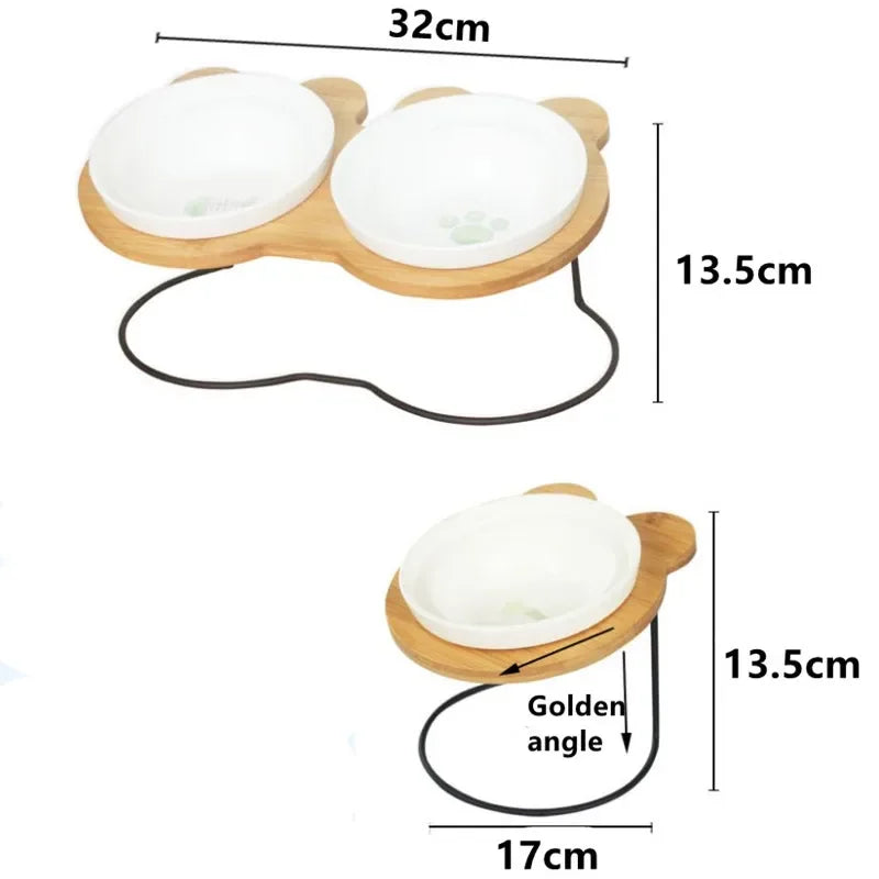 Ceramic Cat Bowl Cat Food Feeder Dog Bowls Drinking Water Bowl Cervical Protection Pet Supplies Ceramic Double Cat Bowls