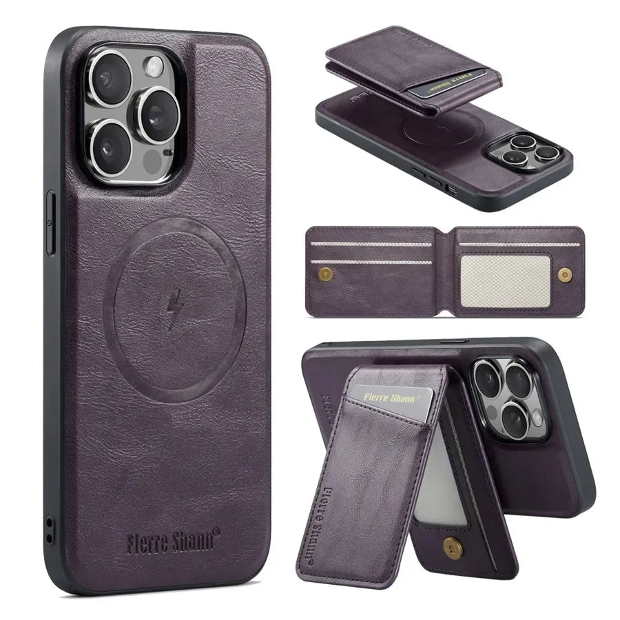 Magnetic Detachable Leather Wallet Phone Stand Case Wireless Charge Cover for iPhone  18 17Air 11 12 13 14 Plus 15 16 17 Pro Max