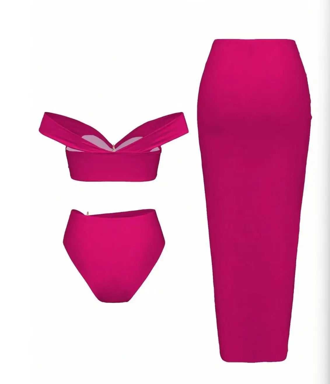 New Women's Clothing Starfish Bikinis Sets Solid Color Swimsuit Long Skirt Three Piece Simple Style Temperament Simple Style