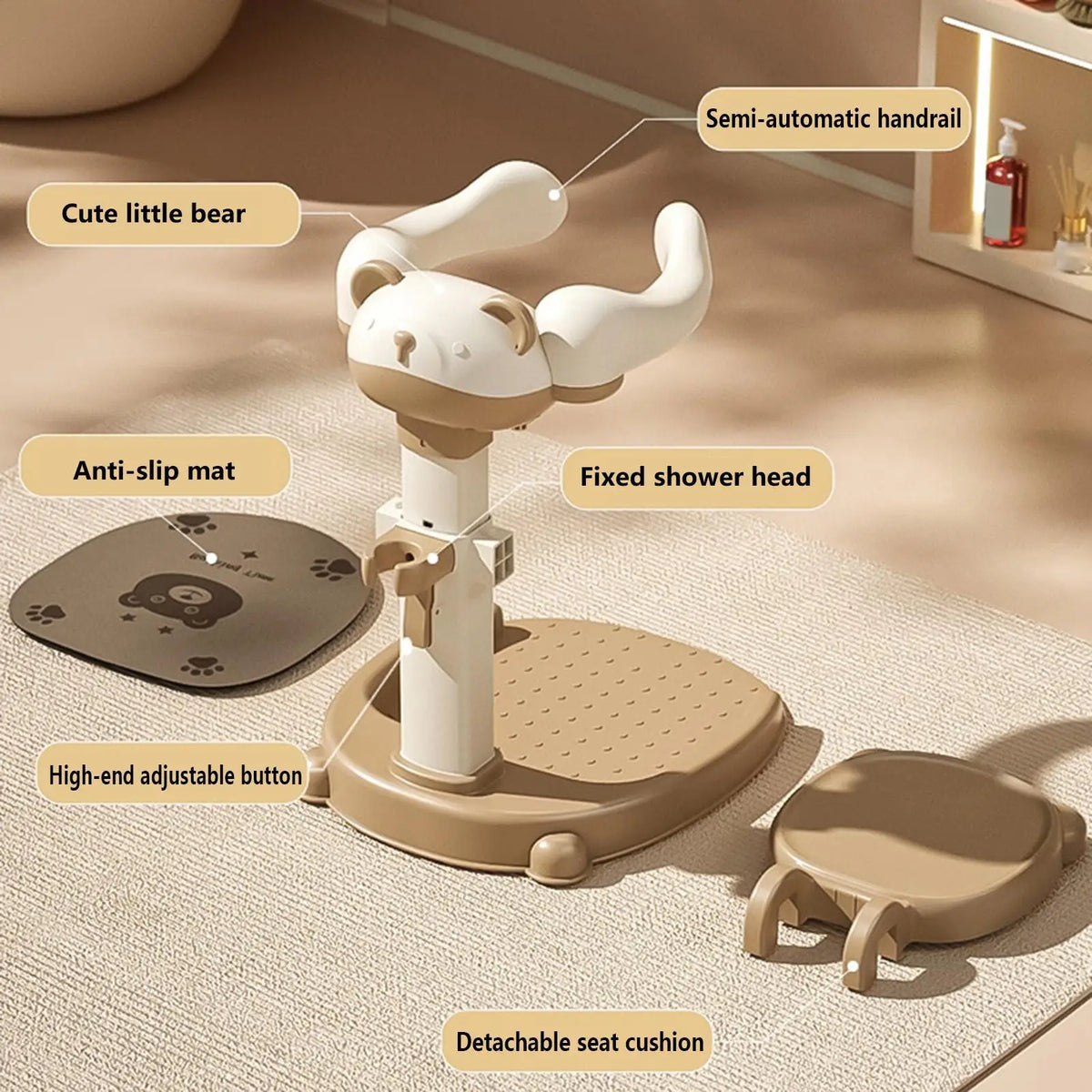 Adjustable Baby Shower Stand Detachable Infant Bath Support With Non Slip Base Toddler Bathing Helper For Baby Body Washing Home