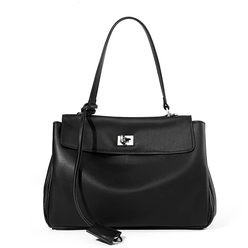 2025 New Luxury Tote Bag for Women Genuine Split Cow Leather Crossbody Shoulder Bag Top-Handle Work Lock Closure Underarm Purse