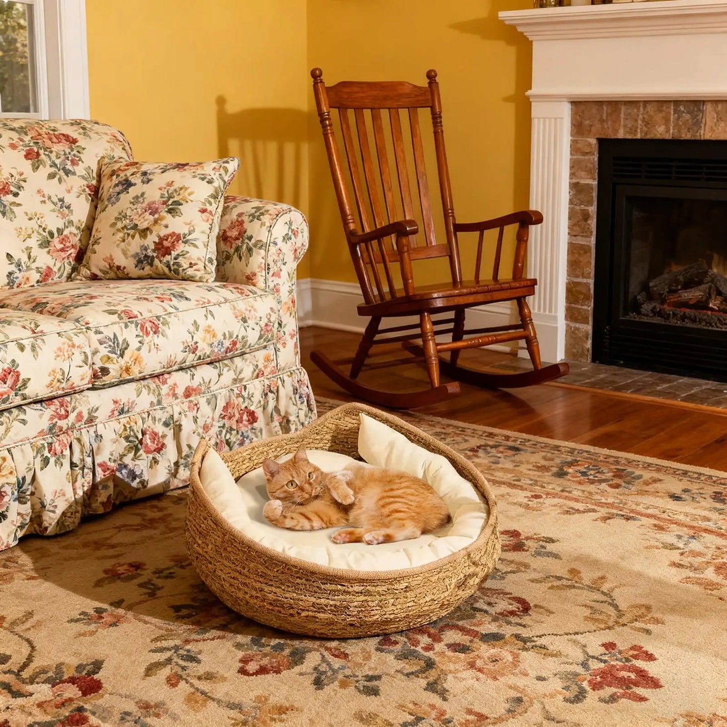 Cat Bed Hand-Woven Cotton Rope Cat Basket All Season Indoor Weaving Pet Resting Scratching Sleeping Furniture for All Breeds