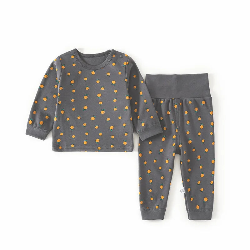  Fall Baby Pajamas Set 0-3Y Girls Lemon Printed Sleepwear 2Pcs Infant Boys Underwear High Waist Belly Protection Home Clothes