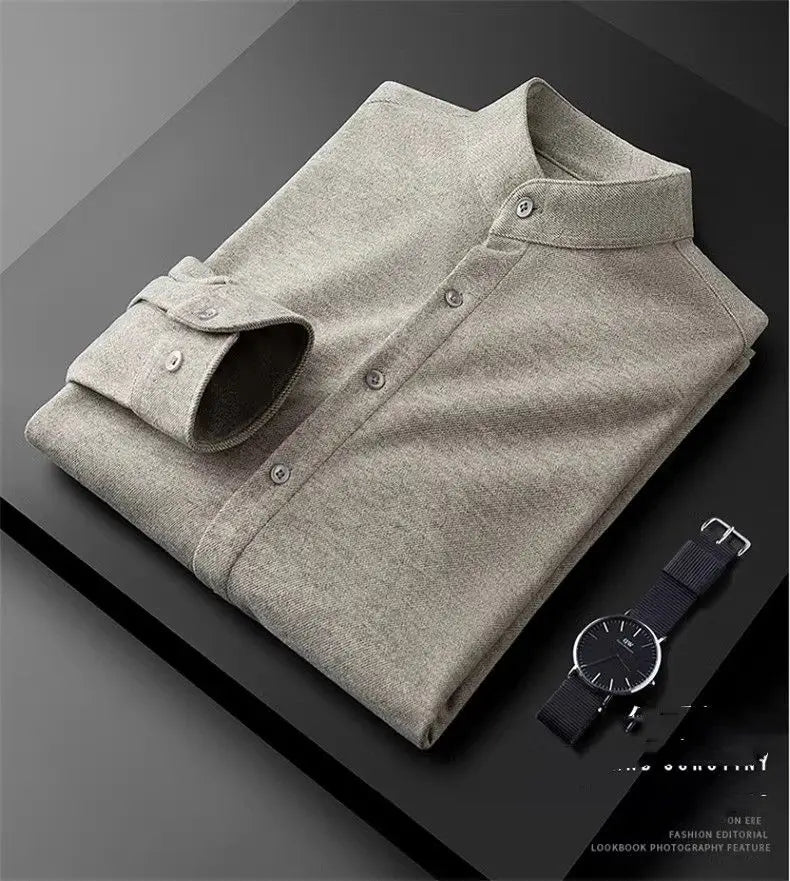 Men's Fashionable Thick Standing Collar Shirt with a High-end Feel Soft and Warm on Top