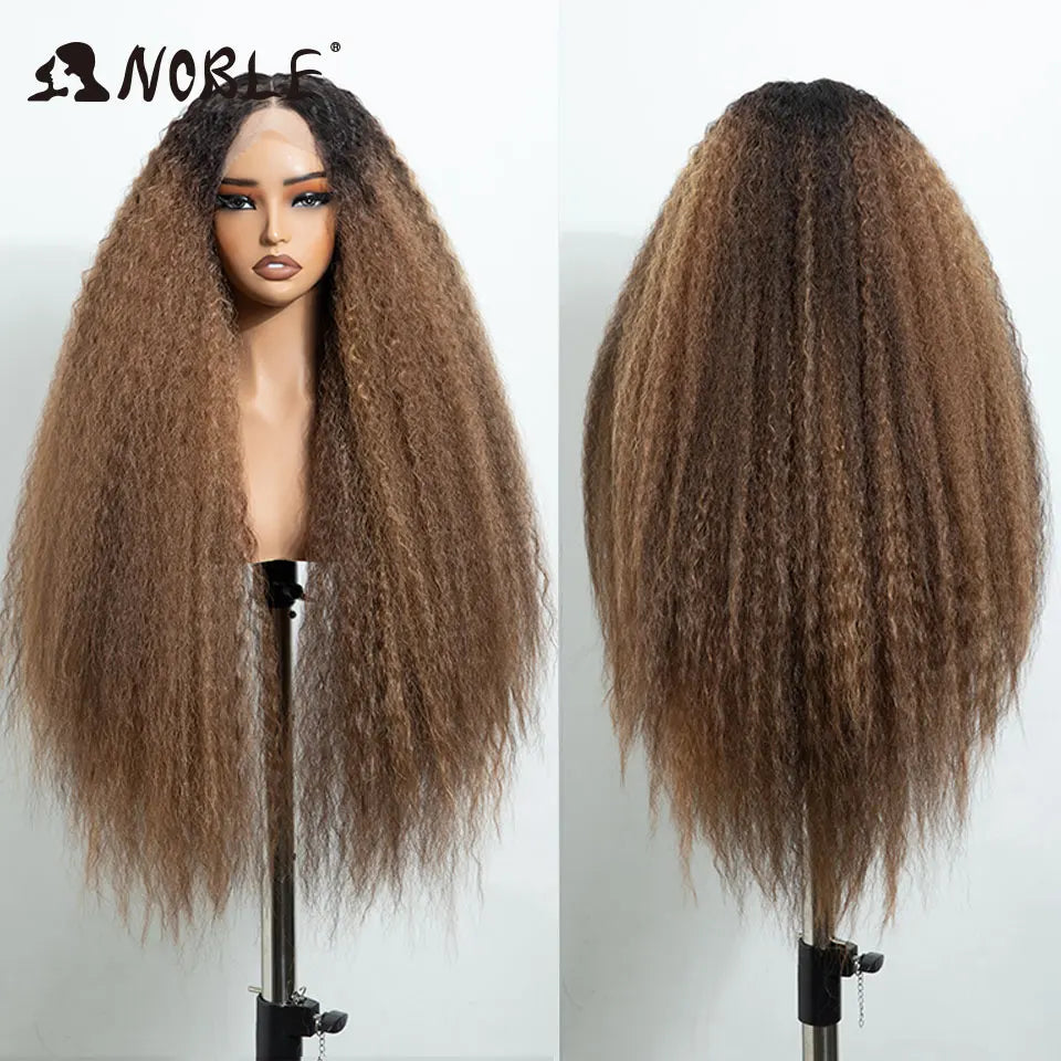 Noble 30 Inch Synthetic Lace Front Wigs For Women Curly Ash Blonde Highlight 13x4 Body Wave Silk Base Lace Wig Cosplay Daily Wig