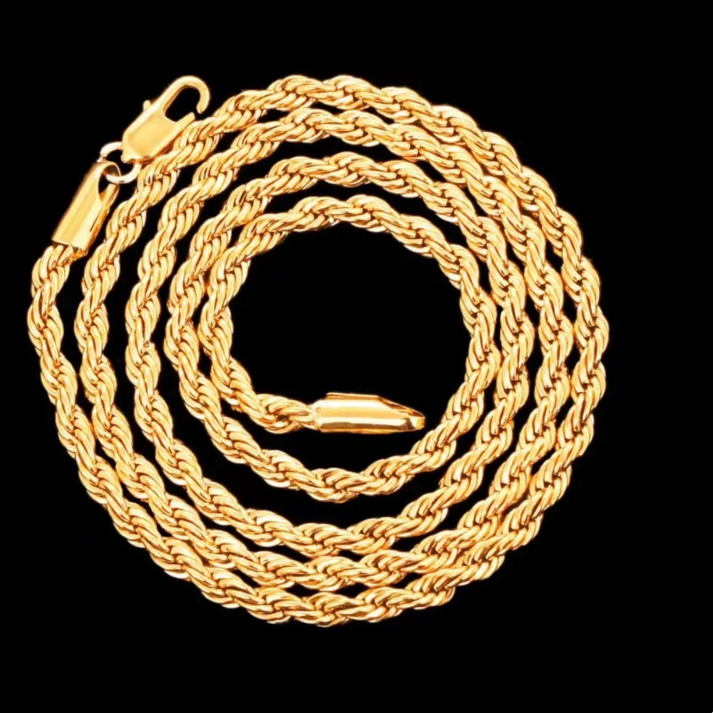 Hot Sale 2pcs Set 18K Gold 4MM Chain Rope Necklace Bracelets Set Fashion for Man Boy Lady Women Christmas Gifts Jewelry Wedding