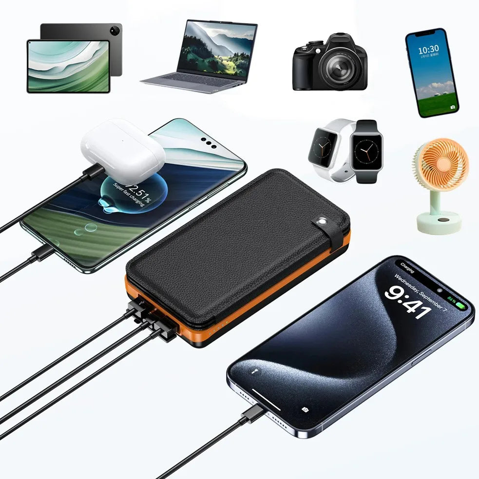 4 Solar Panels Power Bank, 50000mAh Portable Solar External Battery, Solar Power Bank Compatible with IOS Android USB-A USB-C