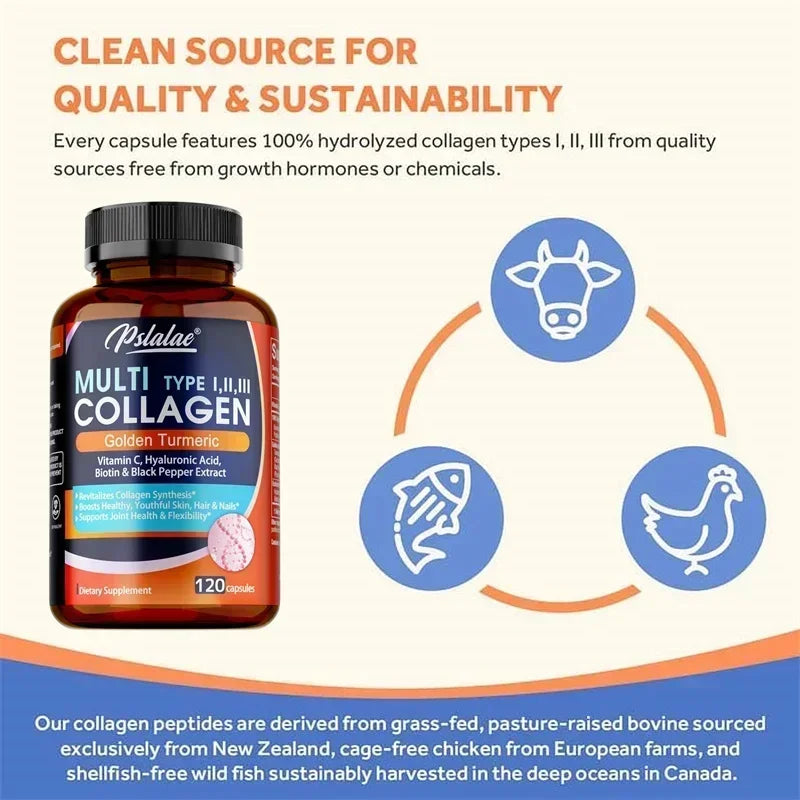 Multi Collagen Peptides Capsules - Supports Skin, Hair, Joint Health, Promote Collagen Production, Delay Aging,Enhances Immunity