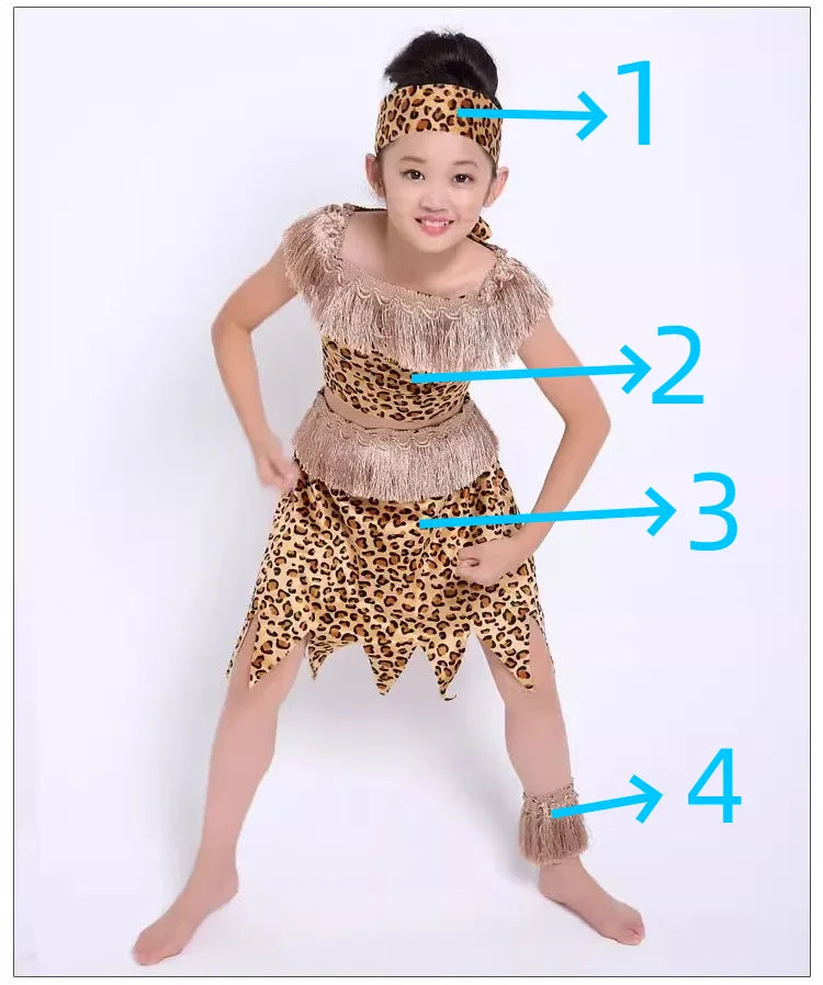 Halloween Costume Adult Kids Savage Caveman Costumes African Tribal Hunter Clothing for Girl Performance Costumes Cosplay Dress
