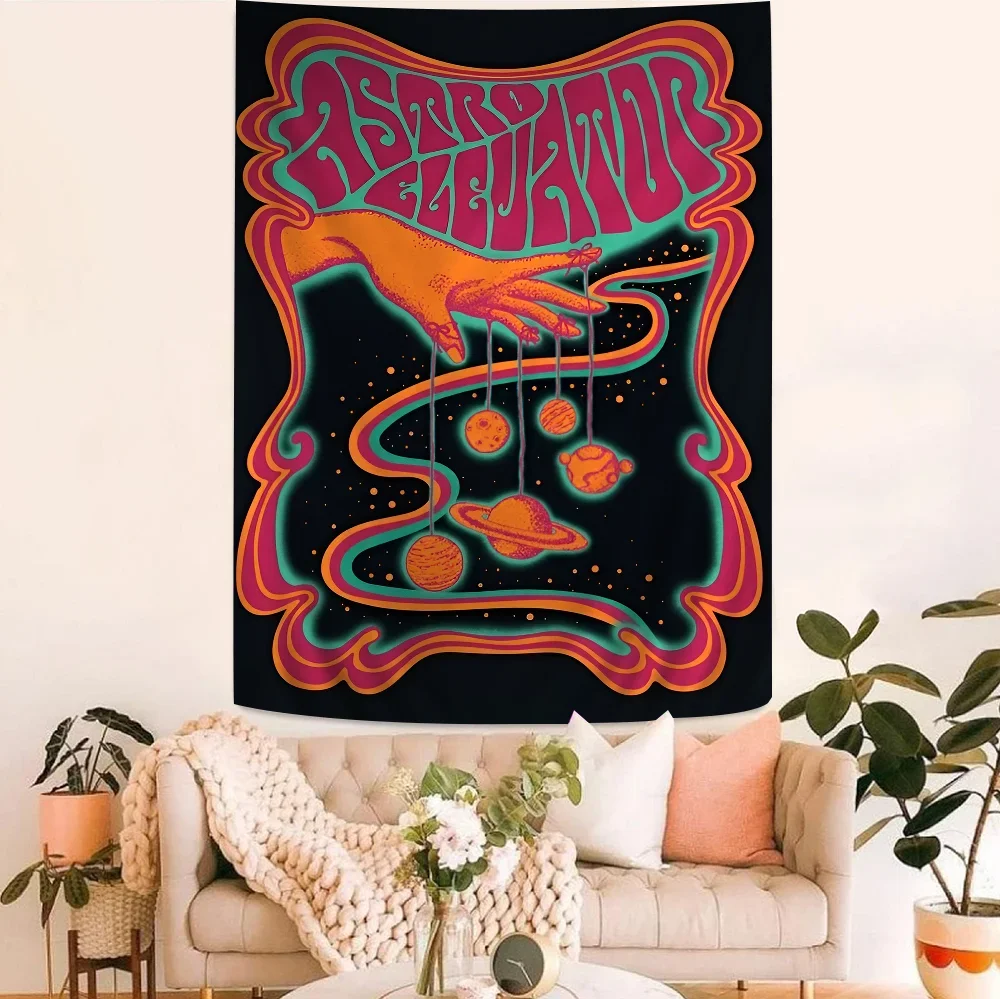 Retro Bohemian Psychedelic 70s DIY Wall Tapestry Science Fiction Art Home Decor for Room