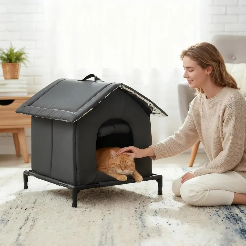 Outdoor Cat Shelter Heated Cat House Waterproof Insulated with Elevated Base Feral Cats Shelter Street House In Winter Yard