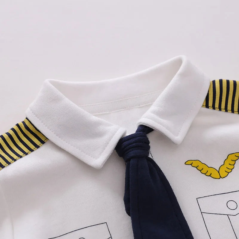 Spring and Autumn Boys Costume Baby Romper Jumpsuit 100% Cotton Cool Gentleman Suits Aviator Long Sleeve Clothes Toddler Onesie