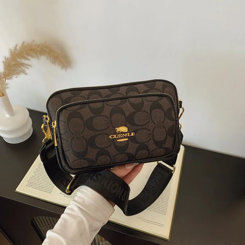 Luxury Women Vintage Pattern Camera Bag Wide Adjustable Strap Crossbody Handbag Multi Pockets Fashion Daily Small Shoulder Messe